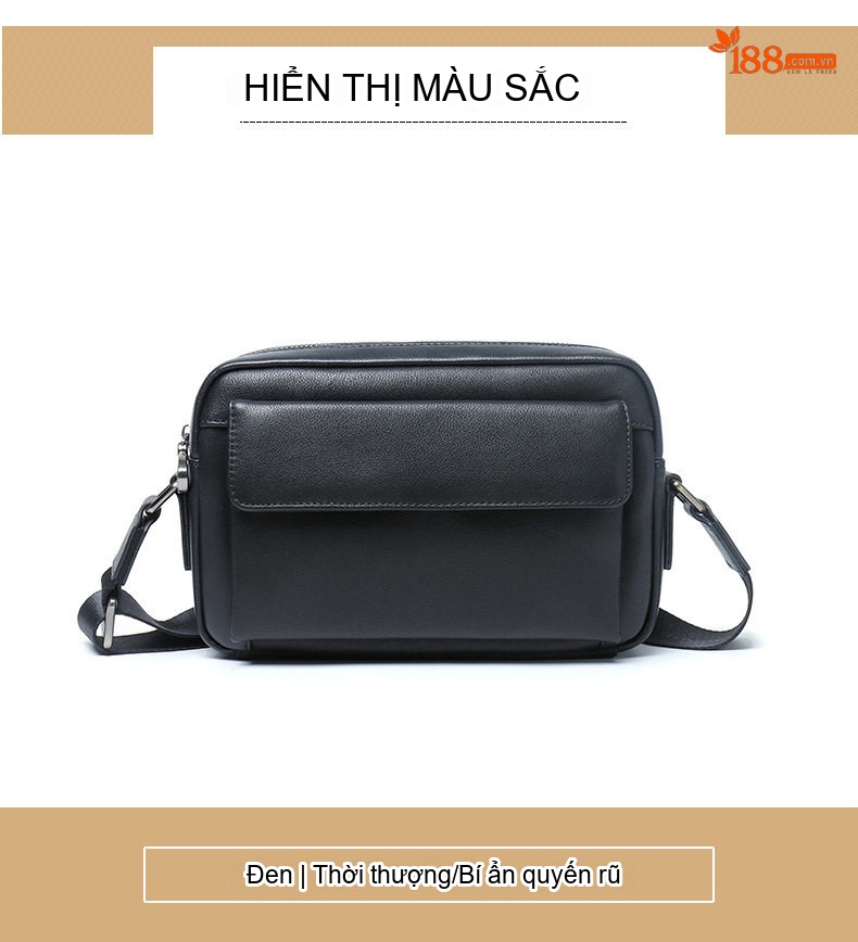 Túi Đeo Chéo Nam Da Bò Thật Đeo Vai Phong Cách Thời Trang Tối Giản Màu Đen chi tiết 9