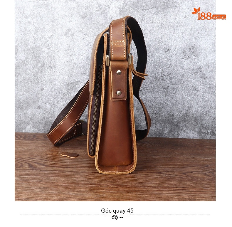 Túi Đeo Chéo Nam Da Bò Thật Mad Horse Kiểu Đứng Vintage chi tiết 14