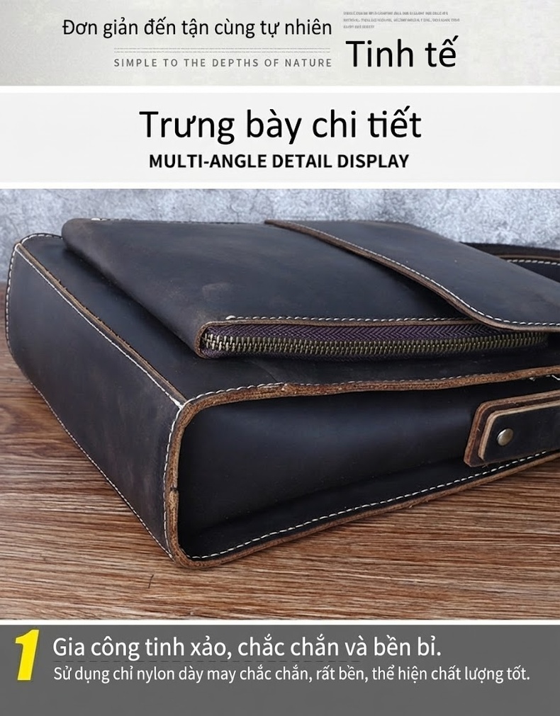 Túi Đeo Chéo Nam Da Bò Thật Mad Horse Kiểu Đứng Vintage chi tiết 18
