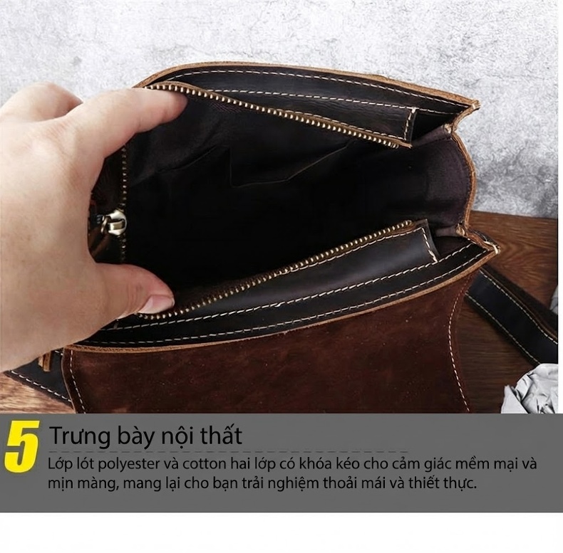 Túi Đeo Chéo Nam Da Bò Thật Mad Horse Kiểu Đứng Vintage chi tiết 22