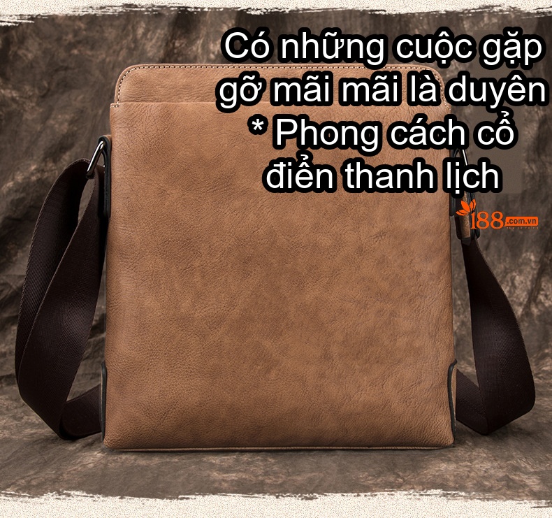Túi Đeo Chéo Nam Da Bò Thật Mini Retro Màu Nâu, Xanh Navy chi tiết 1