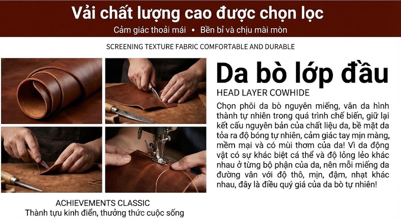 Túi Đeo Chéo Nam Da Bò Thật Mini Retro Màu Nâu, Xanh Navy chi tiết 3
