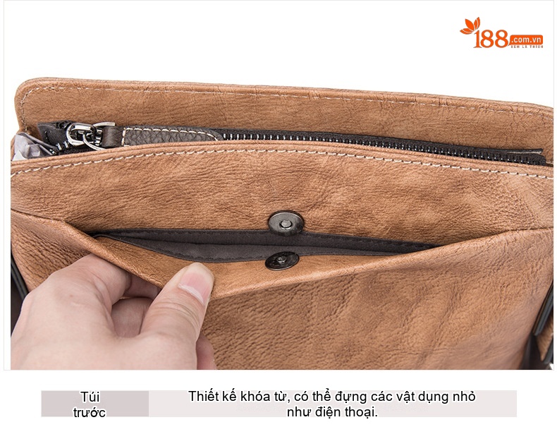 Túi Đeo Chéo Nam Da Bò Thật Mini Retro Màu Nâu, Xanh Navy chi tiết 19