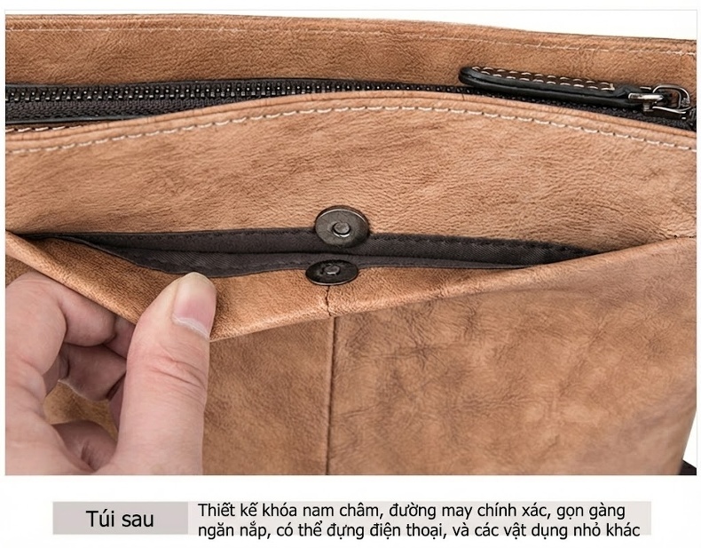 Túi Đeo Chéo Nam Da Bò Thật Mini Retro Màu Nâu, Xanh Navy chi tiết 21