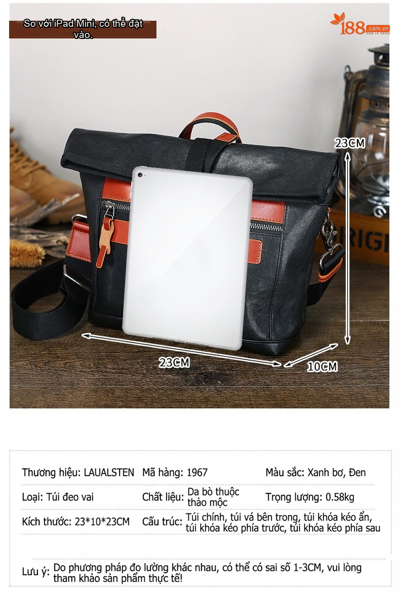 Túi Đeo Chéo Nam Da Bò Thật Phong Cách Casual, Túi Đựng Ipad Màu Đen, Nâu chi tiết 11
