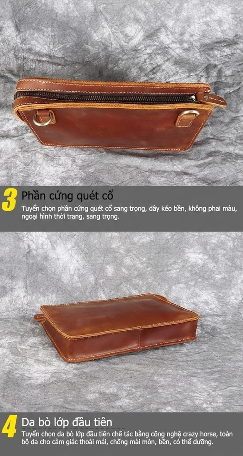 Túi Đeo Chéo Nam Da Bò Thật Phong Cách Retro, Túi Đựng Ipad Cầm Tay Màu Nâu chi tiết 23