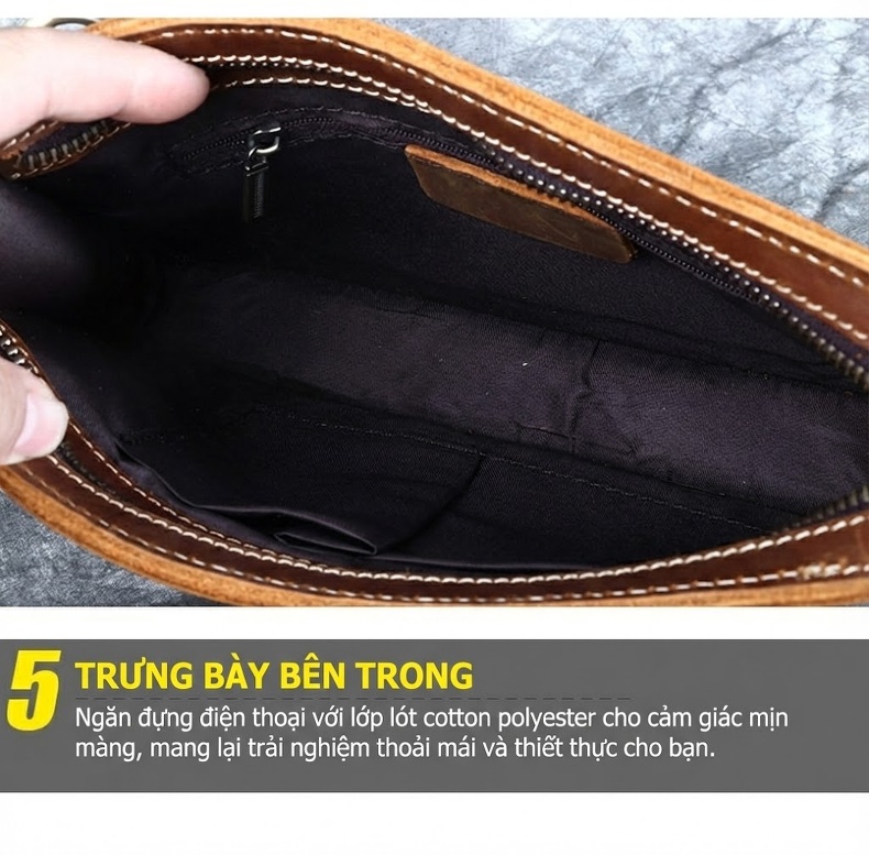Túi Đeo Chéo Nam Da Bò Thật Phong Cách Retro, Túi Đựng Ipad Cầm Tay Màu Nâu chi tiết 24