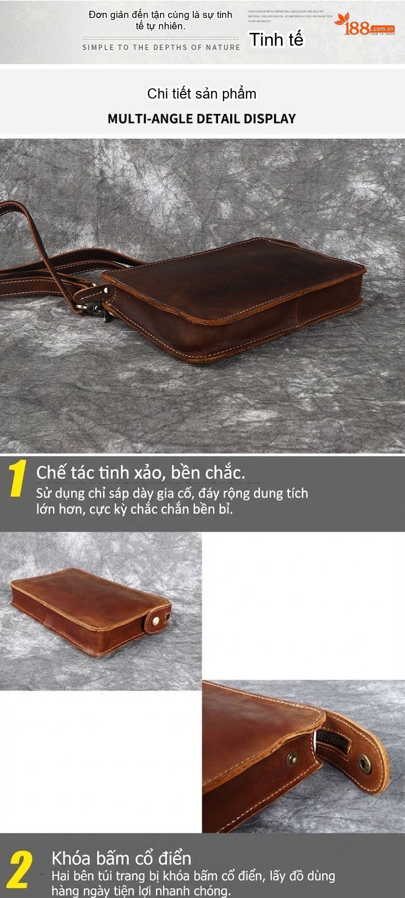 Túi Đeo Chéo Nam Da Bò Thật Phong Cách Retro, Túi Đựng Ipad Cầm Tay Màu Nâu chi tiết 22