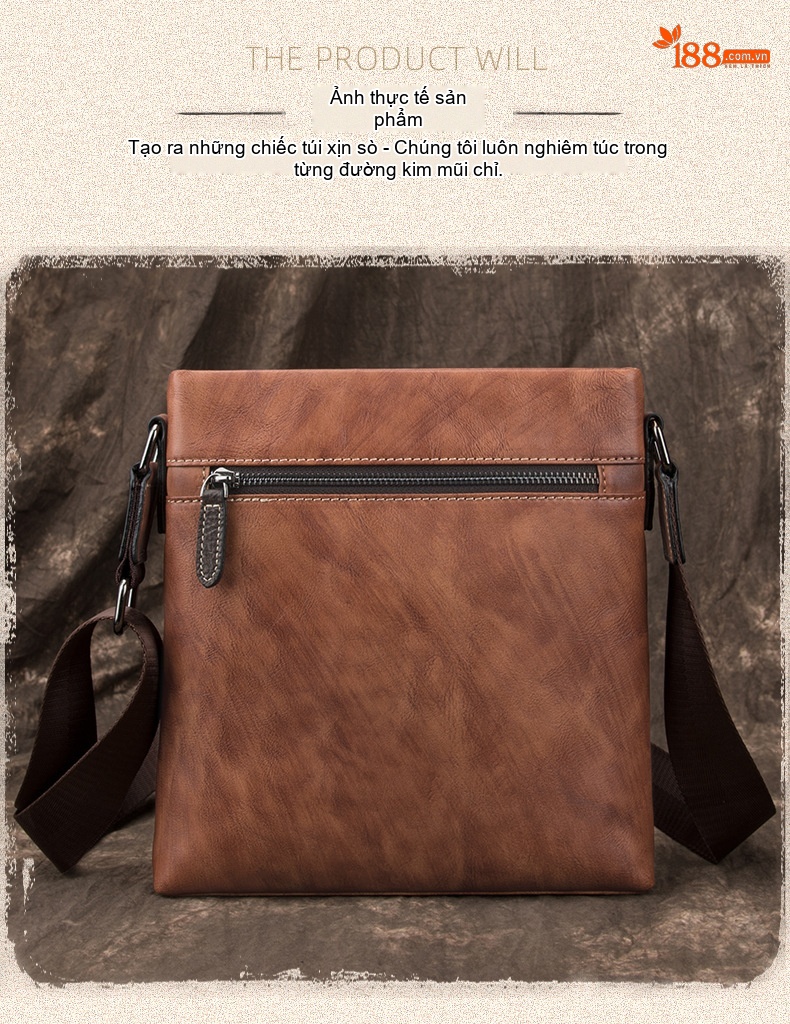 Túi Đeo Chéo Nam Da Bò Thật Phong Cách Retro, Túi Đựng Ipad Màu Nâu, Xanh Navy chi tiết 5