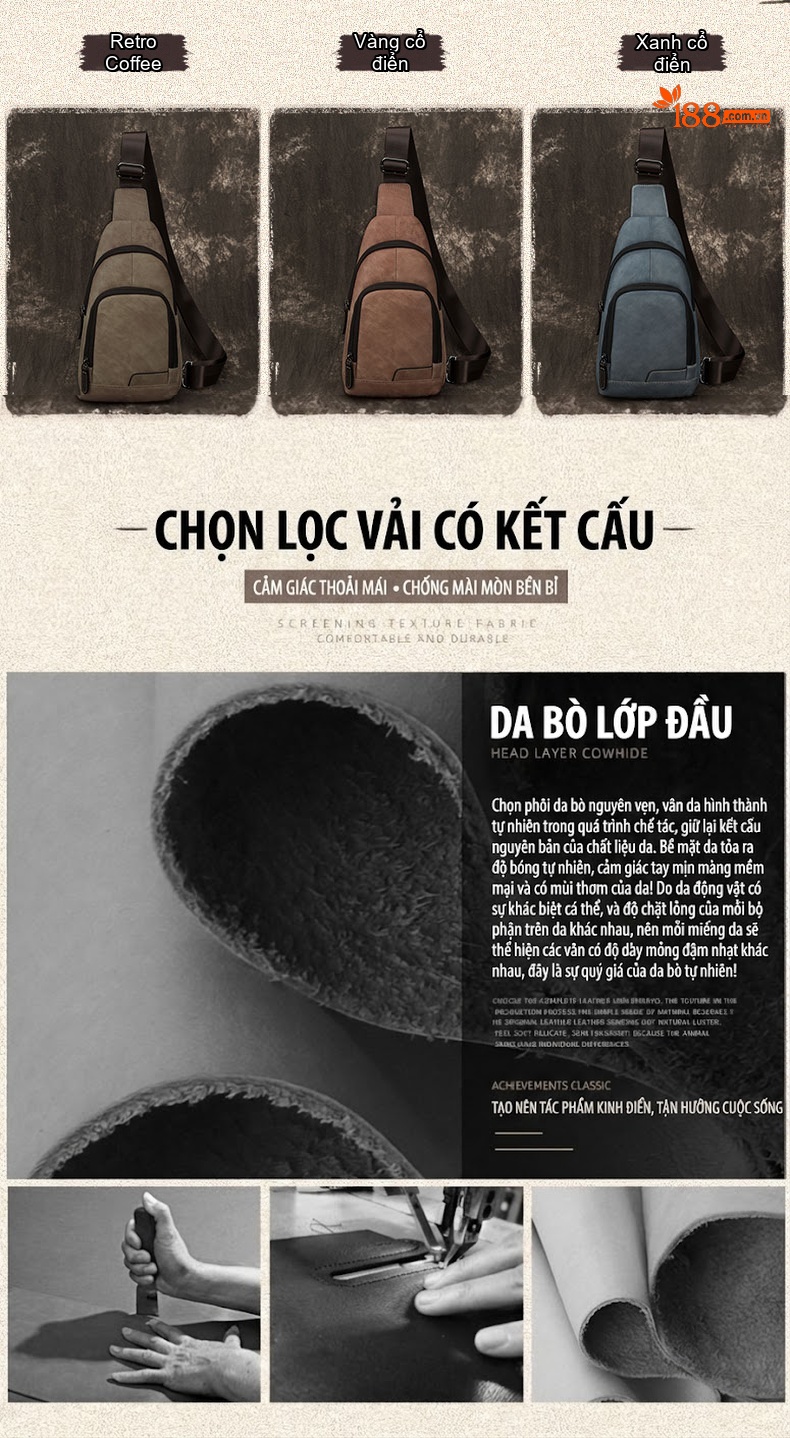 Túi Đeo Chéo Nam Da Bò Thật Retro Đựng Ipad Mini Phong Cách Hàn Quốc Màu Nâu, Xanh Dương, Xám chi tiết 1