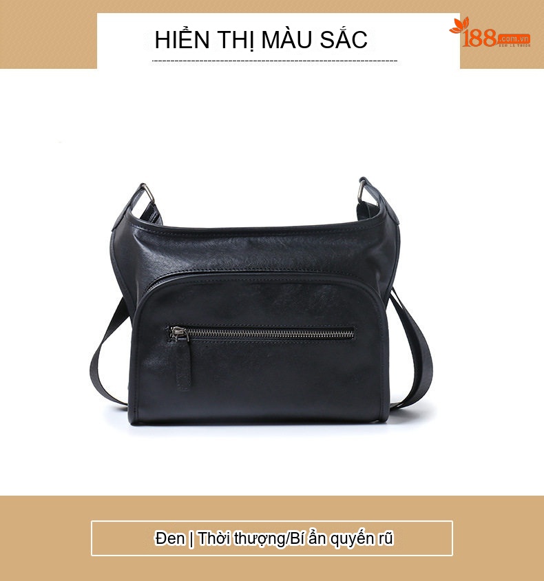 Túi Đeo Chéo Nam Da Bò Thật Thiết Kế Tối Giản Màu Đen chi tiết 10