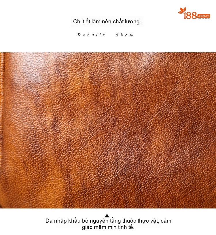 Túi Đeo Chéo Nam Da Bò Thật Thủ Công Vintage Đơn Giản Màu Nâu chi tiết 5