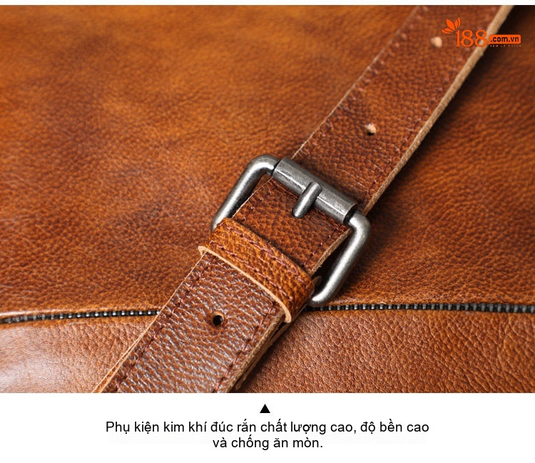 Túi Đeo Chéo Nam Da Bò Thật Thủ Công Vintage Đơn Giản Màu Nâu chi tiết 6