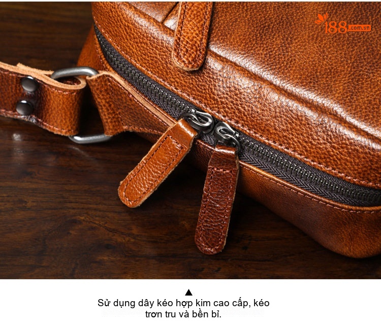 Túi Đeo Chéo Nam Da Bò Thật Thủ Công Vintage Đơn Giản Màu Nâu chi tiết 7