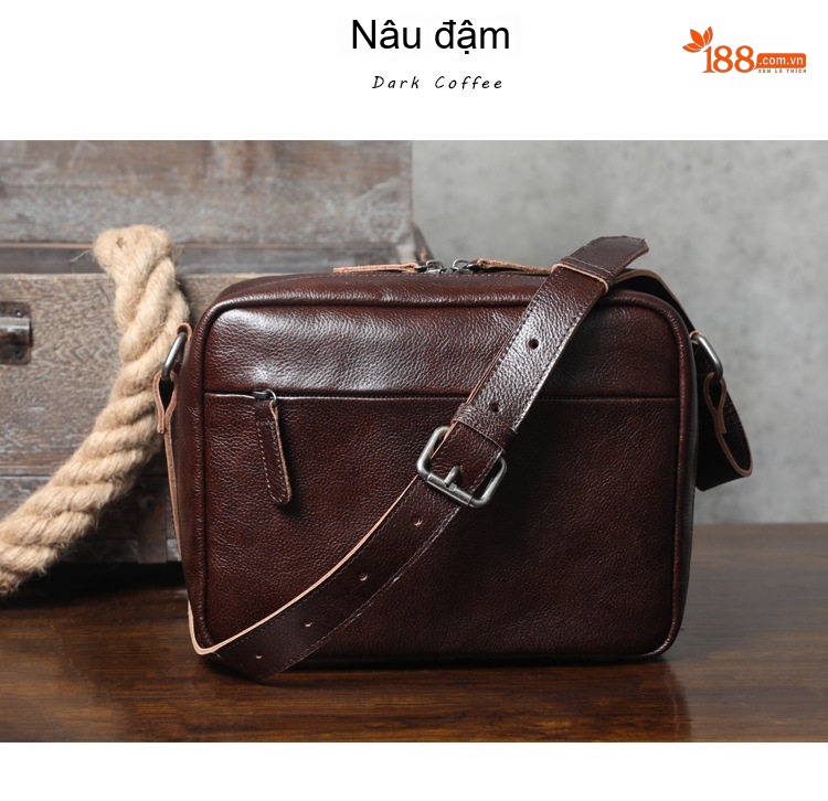 Túi Đeo Chéo Nam Da Bò Thật Thủ Công Vintage Đơn Giản Màu Nâu chi tiết 13
