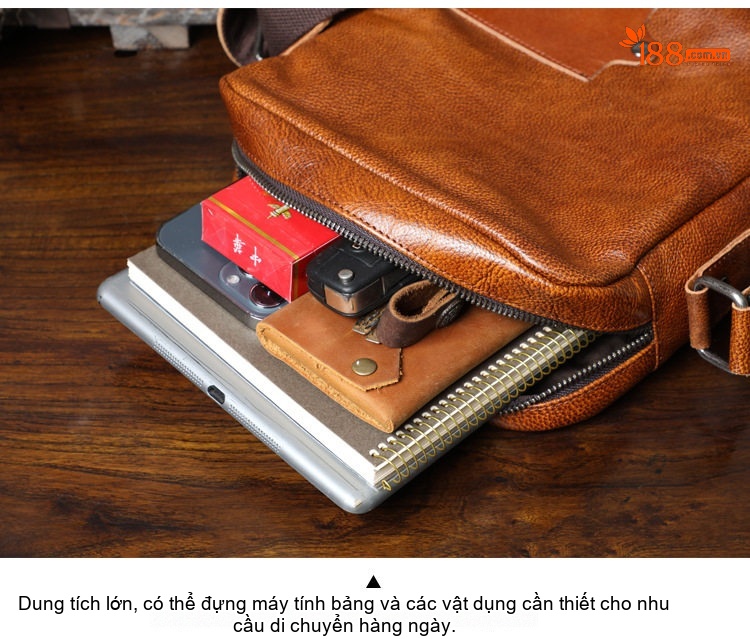 Túi Đeo Chéo Nam Da Bò Thật Thủ Công Vintage Màu Nâu chi tiết 11