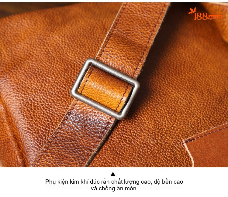 Túi Đeo Chéo Nam Da Bò Thật Thủ Công Vintage Màu Nâu chi tiết 13