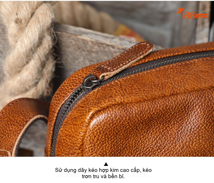 Túi Đeo Chéo Nam Da Bò Thật Thủ Công Vintage Màu Nâu chi tiết 14