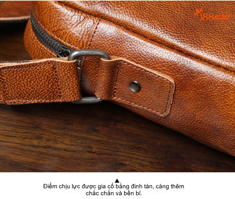 Túi Đeo Chéo Nam Da Bò Thật Thủ Công Vintage Màu Nâu chi tiết 15