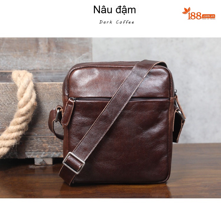 Túi Đeo Chéo Nam Da Bò Thật Thủ Công Vintage Màu Nâu chi tiết 20