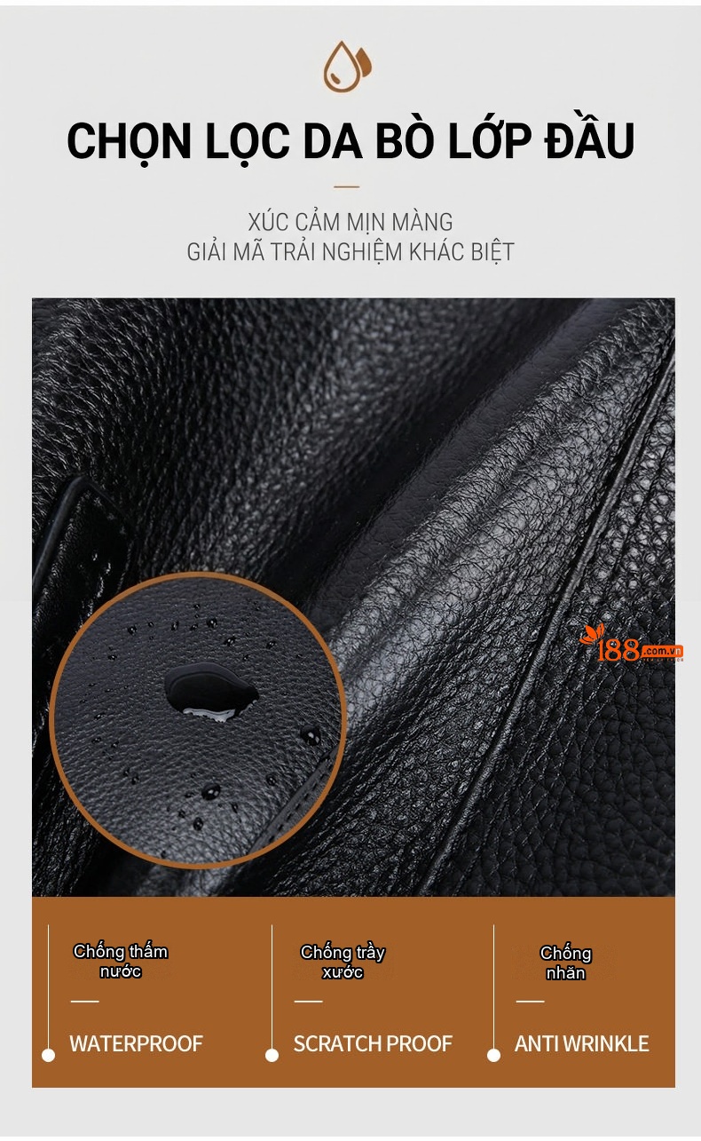 Túi Đeo Chéo Nam Da Bò Thời Trang Đa Năng Màu Đen chi tiết 6