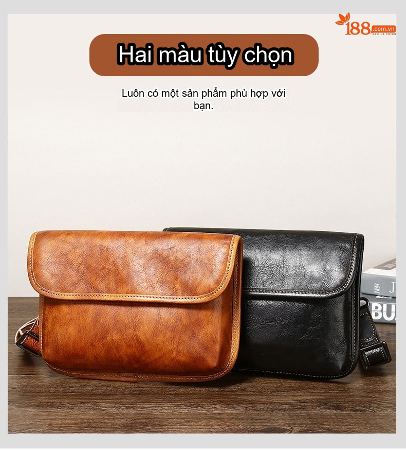 Túi Đeo Chéo Nam Da Bò Thời Trang Mùa Hè Màu Đen, Nâu chi tiết 5