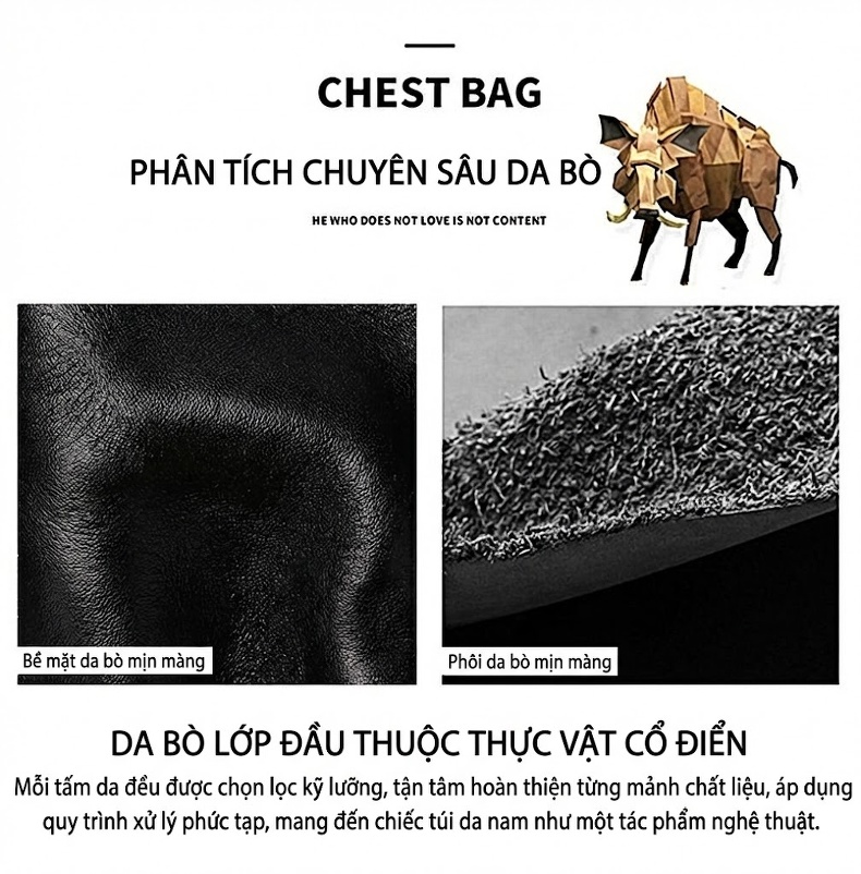 Túi Đeo Chéo Nam Da Bò Thời Trang Mùa Hè Màu Đen, Nâu chi tiết 13