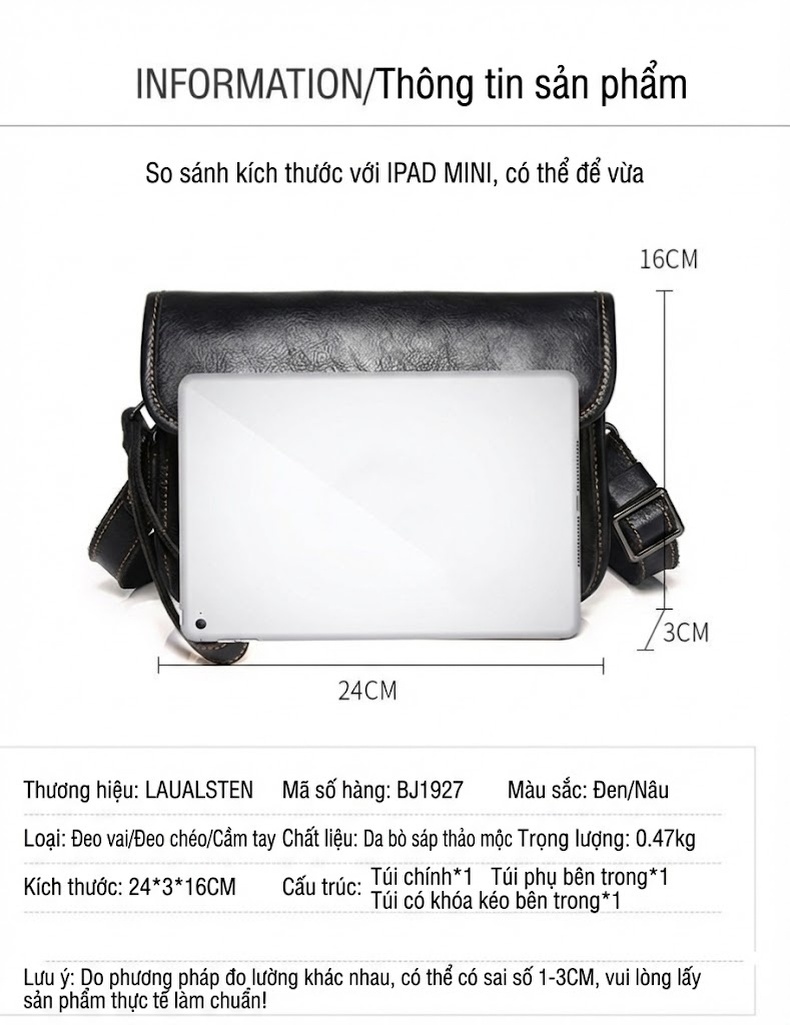 Túi Đeo Chéo Nam Da Bò Thời Trang Mùa Hè Màu Đen, Nâu chi tiết 20