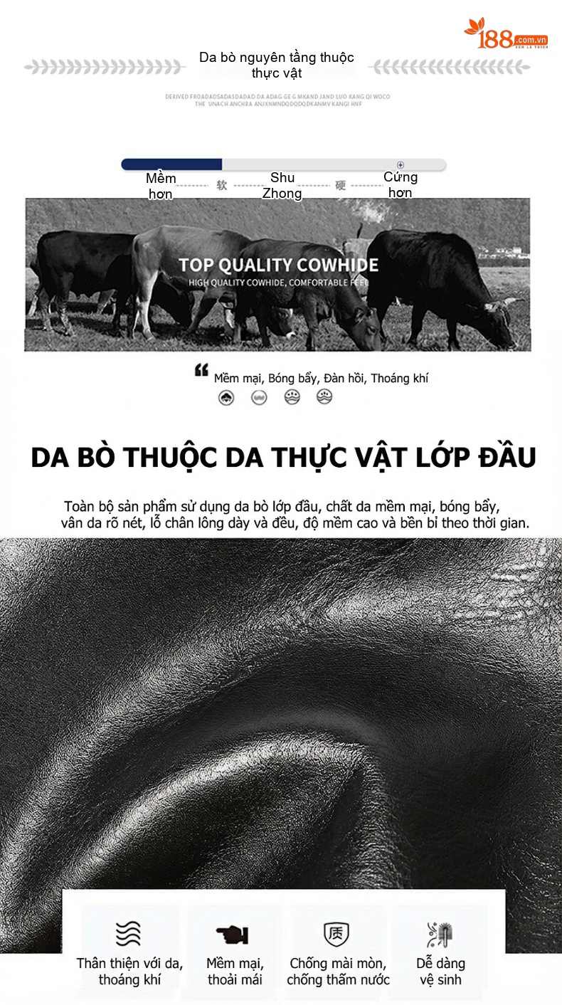 Túi Đeo Chéo Nam Da Bò Thời Trang Mùa Hè Màu Đen, Nâu chi tiết 11