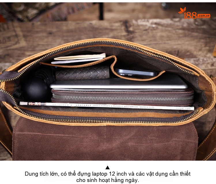 Túi Đeo Chéo Nam Da Bò Thủ Công Phong Cách Tối Giản Màu Nâu chi tiết 14