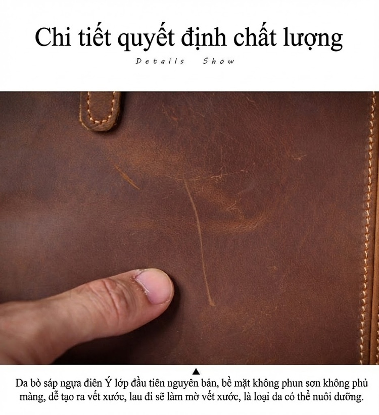 Túi Đeo Chéo Nam Da Bò Thủ Công Phong Cách Tối Giản Màu Nâu chi tiết 15