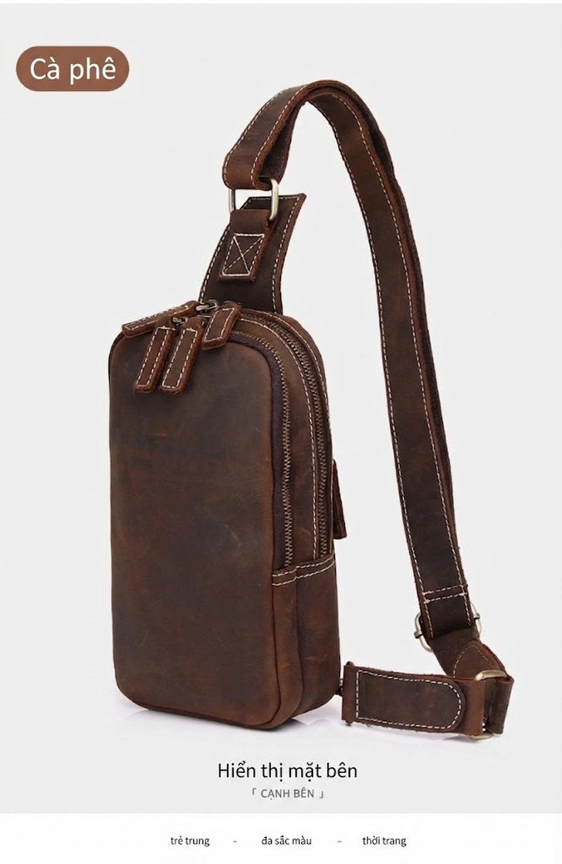 Túi Đeo Chéo Nam Da Bò Thủ Công Vintage Màu Nâu chi tiết 13