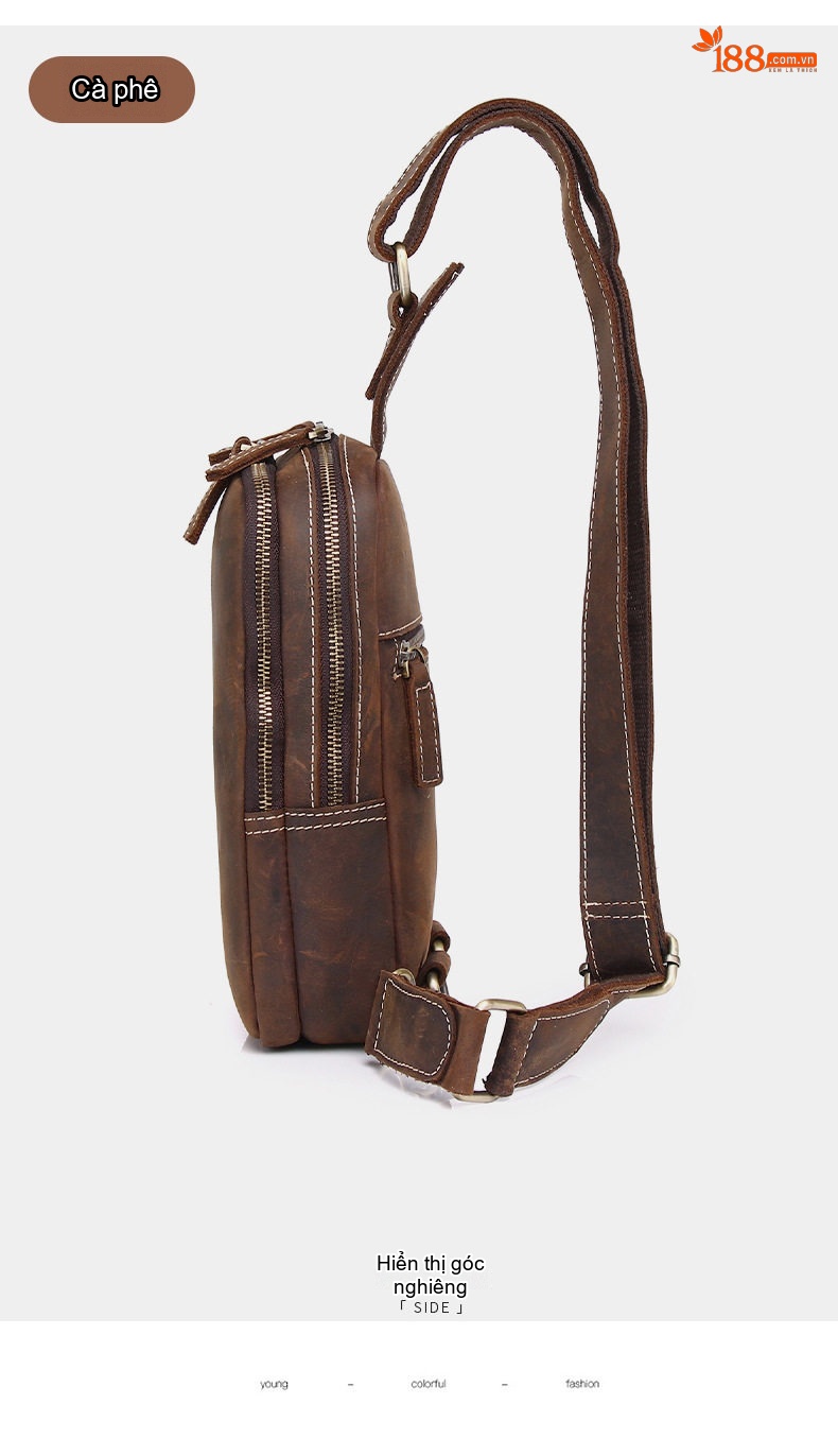 Túi Đeo Chéo Nam Da Bò Thủ Công Vintage Màu Nâu chi tiết 15
