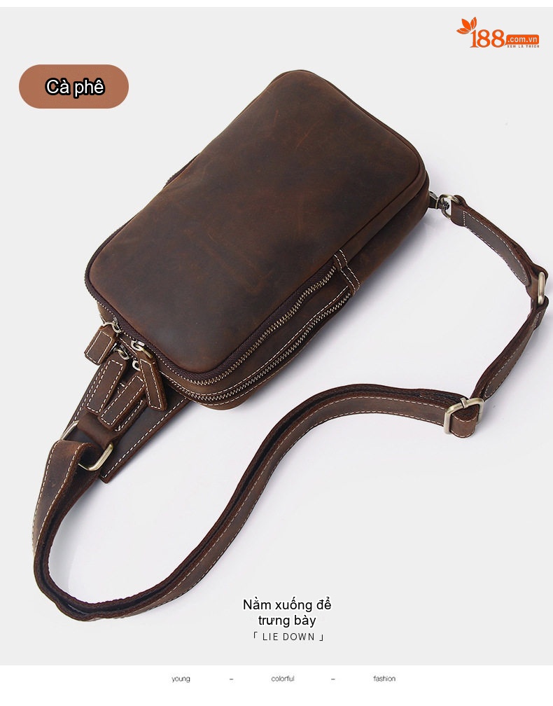 Túi Đeo Chéo Nam Da Bò Thủ Công Vintage Màu Nâu chi tiết 17