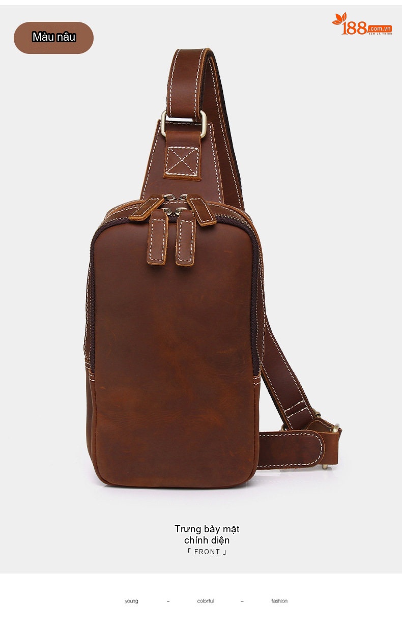 Túi Đeo Chéo Nam Da Bò Thủ Công Vintage Màu Nâu chi tiết 18