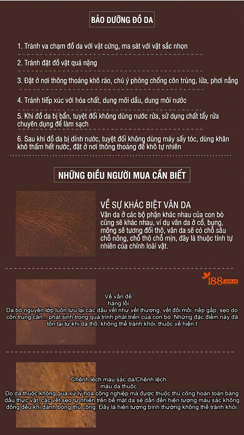 Túi Đeo Chéo Nam Da Bò Thủ Công Vintage Màu Nâu chi tiết 4