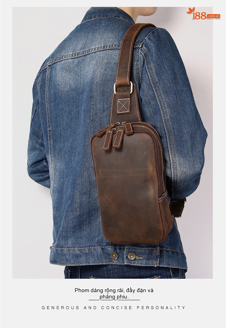 Túi Đeo Chéo Nam Da Bò Thủ Công Vintage Màu Nâu chi tiết 6