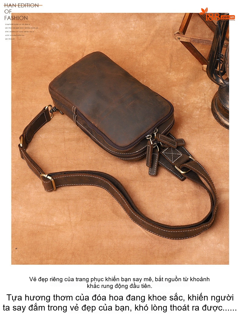 Túi Đeo Chéo Nam Da Bò Thủ Công Vintage Màu Nâu chi tiết 3