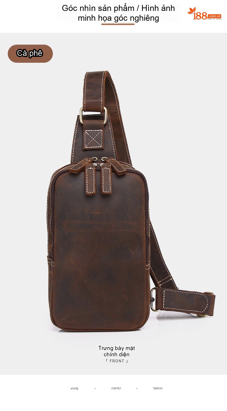 Túi Đeo Chéo Nam Da Bò Thủ Công Vintage Màu Nâu chi tiết 12