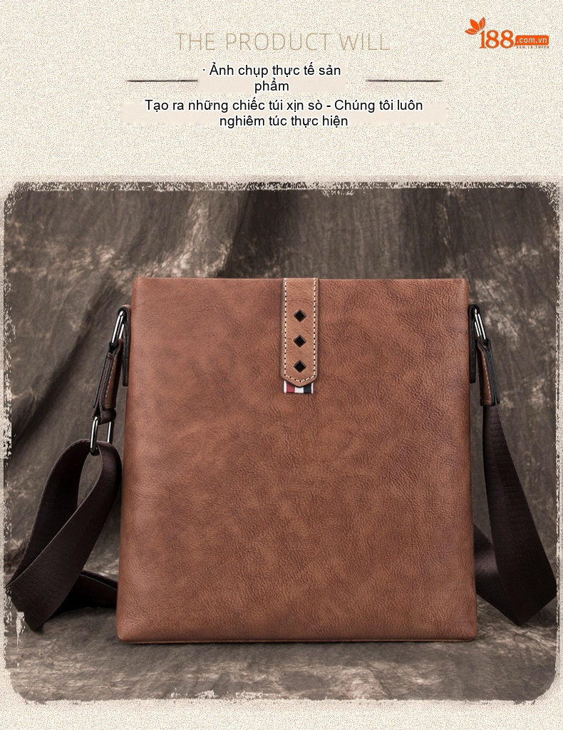 Túi Đeo Chéo Nam Da Bò Thủ Công Vintage Màu Nâu, Xám, Xanh Dương chi tiết 5