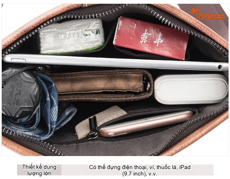 Túi Đeo Chéo Nam Da Bò Thủ Công Vintage Màu Nâu, Xám, Xanh Dương chi tiết 23