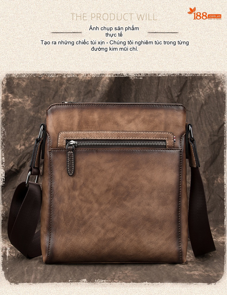 Túi Đeo Chéo Nam Da Bò Thủ Công Vintage Màu Nâu, Xanh Dương chi tiết 4