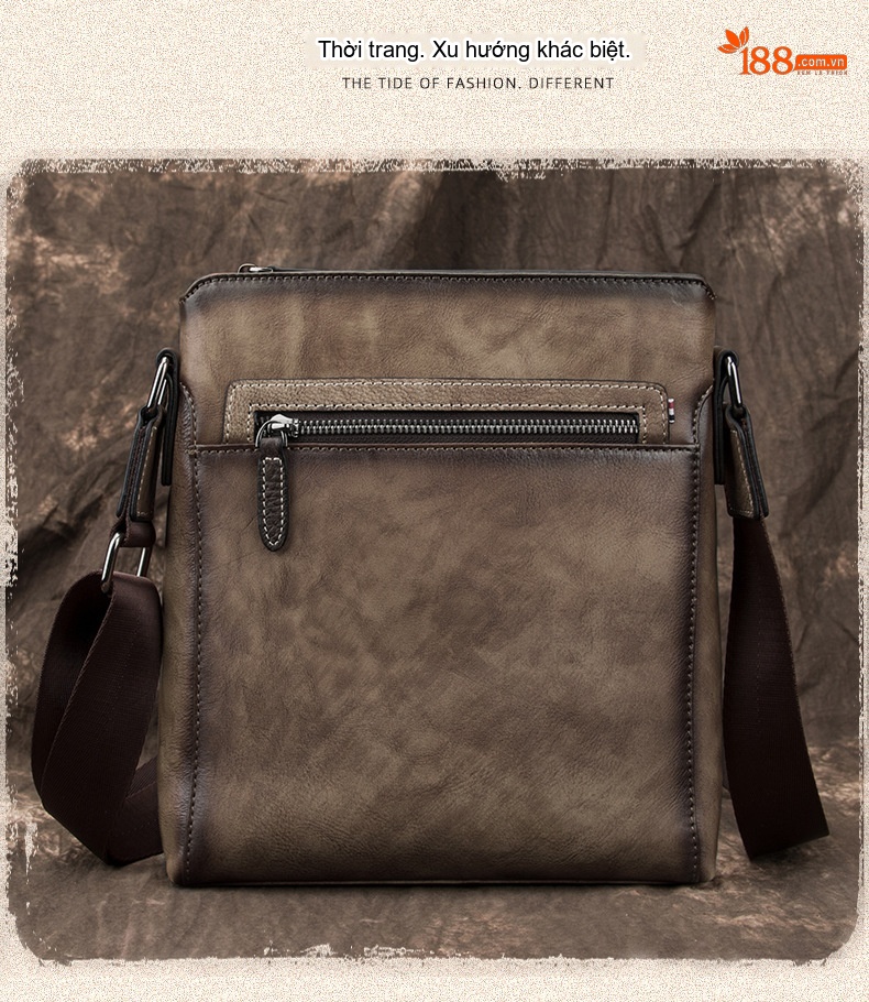 Túi Đeo Chéo Nam Da Bò Thủ Công Vintage Màu Nâu, Xanh Dương chi tiết 7