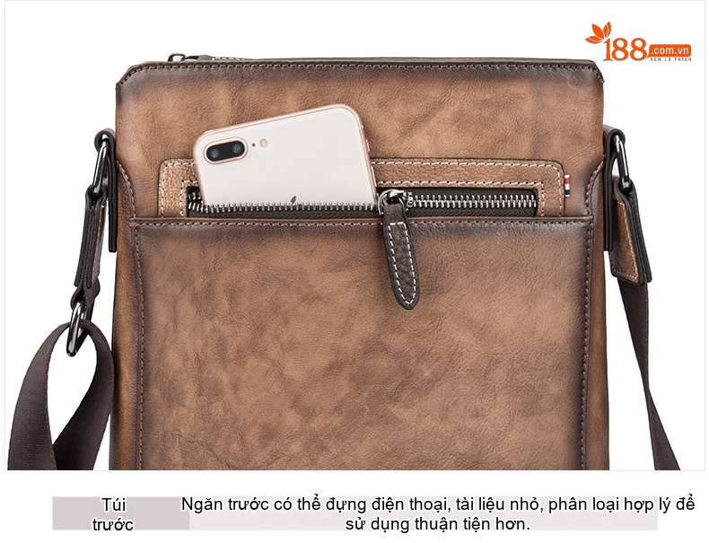 Túi Đeo Chéo Nam Da Bò Thủ Công Vintage Màu Nâu, Xanh Dương chi tiết 19
