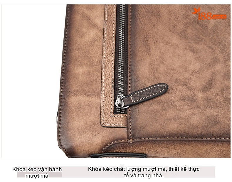 Túi Đeo Chéo Nam Da Bò Thủ Công Vintage Màu Nâu, Xanh Dương chi tiết 20