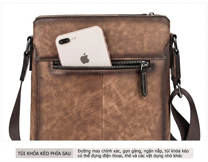 Túi Đeo Chéo Nam Da Bò Thủ Công Vintage Màu Nâu, Xanh Dương chi tiết 22