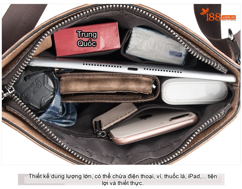 Túi Đeo Chéo Nam Da Bò Thủ Công Vintage Màu Nâu, Xanh Dương chi tiết 24