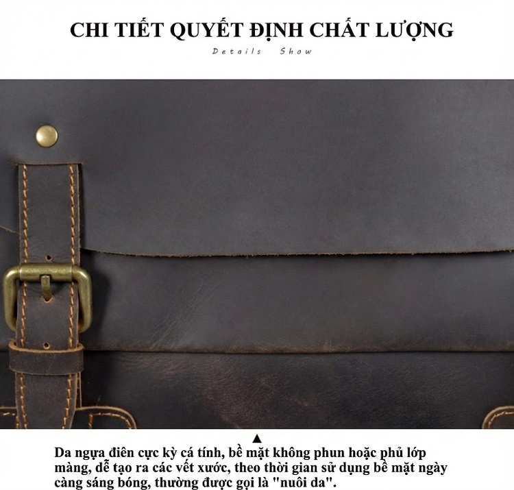 Túi Đeo Chéo Nam Da Bò Túi Messenger Túi Xách Tay Laptop Cổ Điển Màu Nâu chi tiết 3