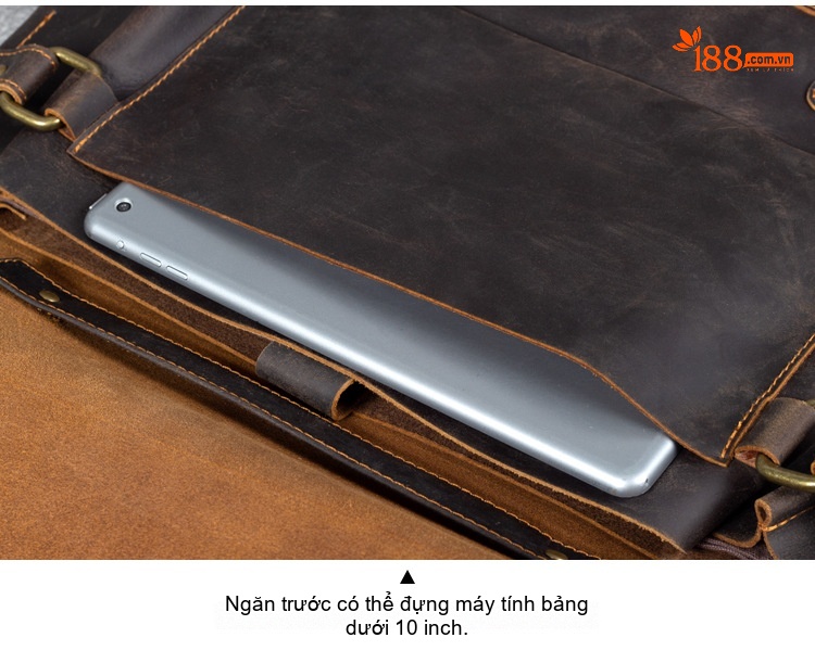 Túi Đeo Chéo Nam Da Bò Túi Messenger Túi Xách Tay Laptop Cổ Điển Màu Nâu chi tiết 6