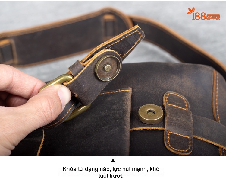 Túi Đeo Chéo Nam Da Bò Túi Messenger Túi Xách Tay Laptop Cổ Điển Màu Nâu chi tiết 8